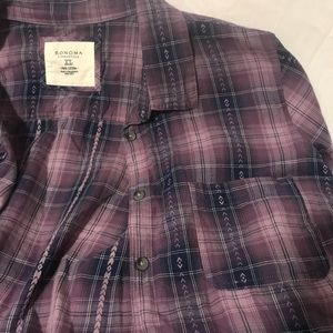 Arrow print plaid button down long sleeve shirt